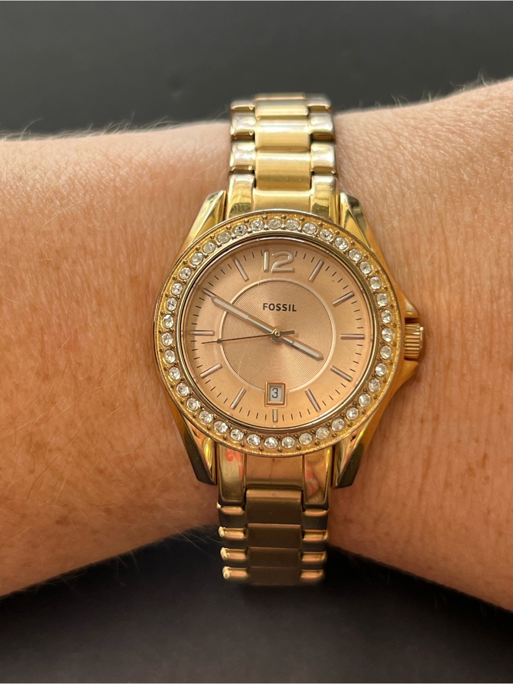 Fossil Gold-Tone Crystal Bezel Bracelet Watch
